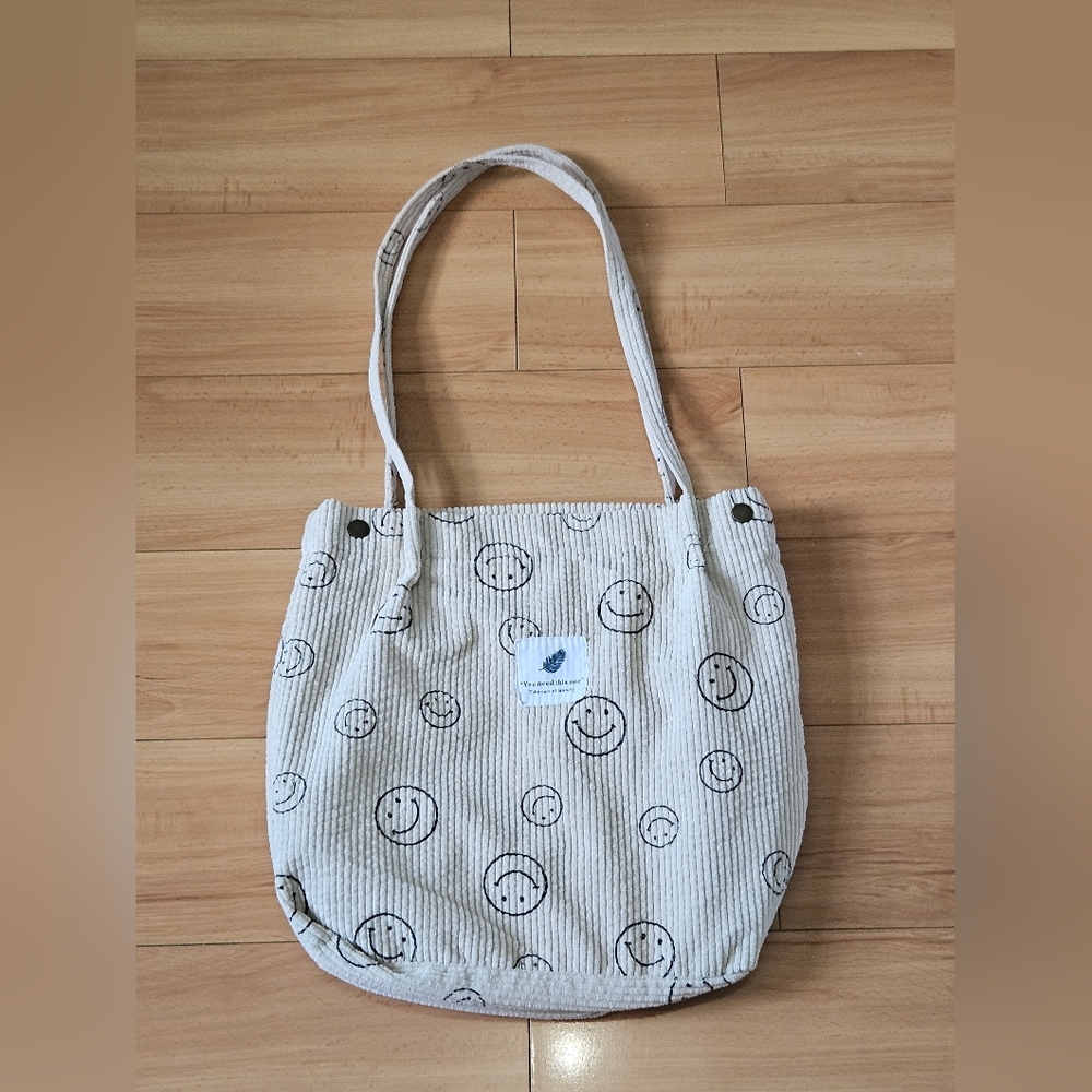Cream Smiley Face Tote Bag